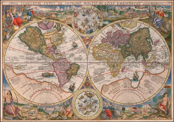 Carte du monde à double hémisphère de 1594 par Petrus Plancius