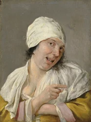 Vue : Une jeune femme pointant du doigt. De la série Personnifications des cinq sens, c.1635-66