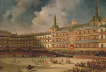Corrida sur la Plaza Mayor à Madrid pendant les célébrations du mariage du duc de Montpensier