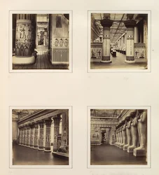 Vue à travers la cour égyptienne, vue à travers des colonnes égyptiennes vers des sculptures classiques, vers 1859