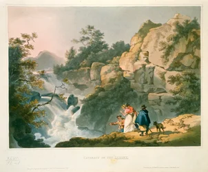 Touristes regardant une cascade, Cataracte sur le Llugwy