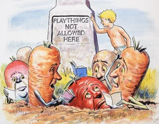Légumes anthropomorphes, illustration de "The Water Babies" de Charles Kingsley (gouache sur papier)