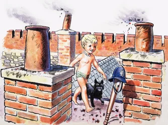 Bébé sur le toit, illustration de "The Water Babies" de Charles Kingsley (gouache sur papier)