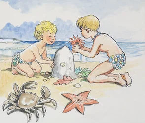 Au bord de la mer, illustration tirée de "The Water Babies" de Charles Kingsley