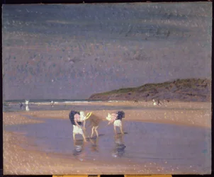 Enfants pêchant des crevettes sur les sables de Boulogne