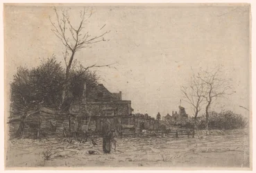 Vieille femme dans un champ près d