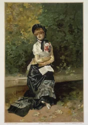 Solitude (femme seule assise sur un banc avec un livre sur les genoux) par Linder