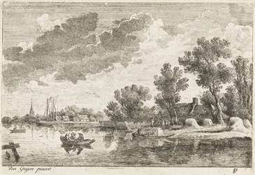 Paysage fluvial avec bateau à rames