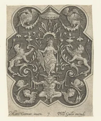 Gehelmde vrouw met schild en speer