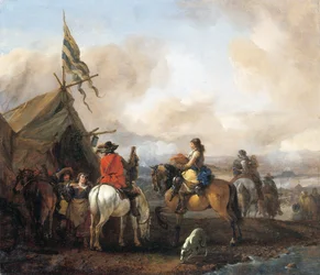 Un campement militaire avec cavaliers