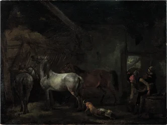 Écurie avec trois chevaux
