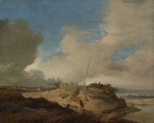 Paysage de dunes avec un poste de signalisation, vers 1651-1653 (huile sur panneau)
