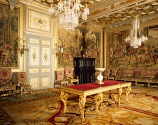 Série de tapisseries des chasses de Maximilien sur les murs de la chambre de François Ier, Château de Fontainebleau