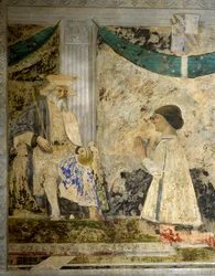 Portrait de Sigismondo Pandolfo Malatesta (1417-1468) en prière devant San Sigismondo. Fresque de Pietro di Benedetto dei Franceschi dit Piero della Francesca (1422-1492)