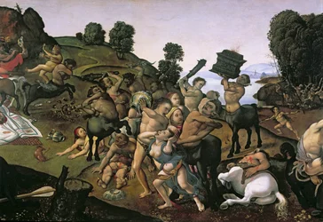 Le combat entre les Lapithes et les Centaures, détail de Centaures attaquant les Lapithes, v. années 1490