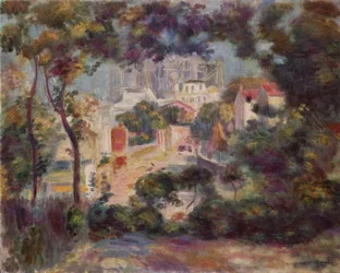 Les jardins de Montmartre avec vue sur le Sacré-Cœur en construction