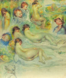 Études de Pierre Renoir; sa mère, Aline Charigot; nus; et paysage