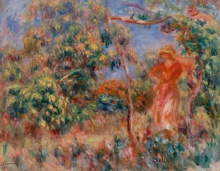 Femme en rouge dans un paysage