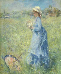 Femme cueillant des fleurs