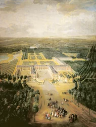 France, Versailles, Vue perspective des jardins du Grand Trianon à Versailles