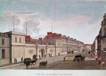 La Banque de France depuis la rue Croix-Petits-Champs à Paris (gravure)