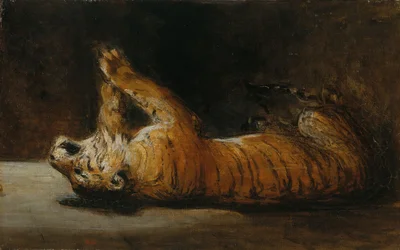Jouer au tigre (huile sur toile)