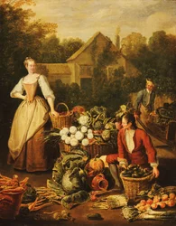 Une Servante Achetant des Légumes