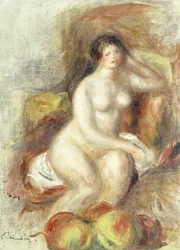 Femme nue assise et pommes, vers 1908