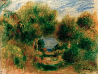 Sortie du bois, mer au fond