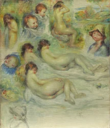 Études de Pierre Renoir, sa mère, Aline Charigot, nus et paysage, 1885-86