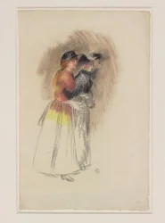 Deux femmes marchant vers la droite, vers 1890 (craie noire et pastel)