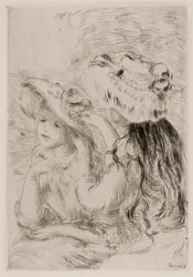 Deux jeunes filles épinglant des fleurs sur leurs chapeaux, vers 1897