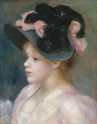 Jeune fille avec un chapeau rose et noir, vers 1891