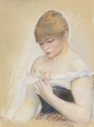 Jeune femme tenant une fleur. Portrait de l