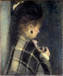 Jeune femme avec un petit voile, vers 1870
