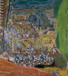 Paysage avec toits rouges