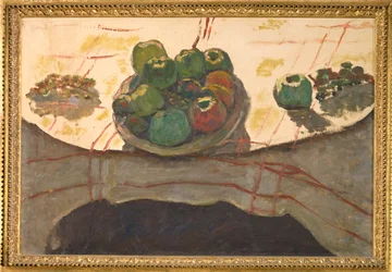 Nature morte, assiette avec fruits (peinture sur toile)