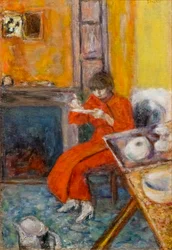 Femme en peignoir rouge