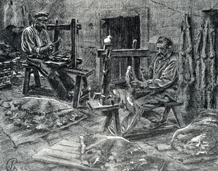 Artisans écharpant les peaux de mouton Gravure tirée de 