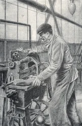 Découpe de crosses de fusil dans une usine d