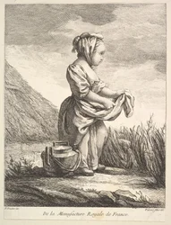 Petite fille avec un récipient à ses pieds, du Premier Livre de Figures d