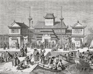 Chine, Shanghai, Maison des Douanes de Shanghai, gravure