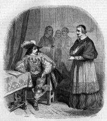 Fondée en 1635 par Louis XIII (1601-1643) et le cardinal Richelieu (Armand Jean du Plessis de Richelieu) (1585-1642). Gravure de G. Staal