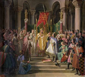Philippe Auguste (1165-1223) Roi de France prenant la bannière à Saint-Denis, 24 juin 1190, 1841
