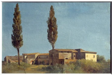 À la Villa Farnèse, les deux peupliers. Peinture de Pierre Henri de Valenciennes (1750-1819)