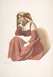 Paysanne italienne assise, milieu du 19e siècle