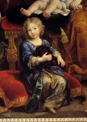 La famille de Louis de France (1661-1711), fils de Louis XIV (1638-1715), connu sous le nom de Grand Dauphin, en 1687. Il est représenté avec son épouse Marie Anne Christine de Baviere et leurs enfants Louis, Philippe (futur Philippe V d