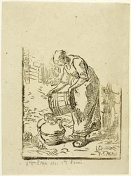 Femme Remplissant des Arrosoirs
