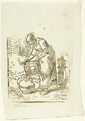Femme remplissant des arrosoirs