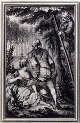 La Gageure des trois commères - dans « Contes et nouvelles en vers » de Jean La Fontaine. 1776. Illustration de P.P. Choffard.